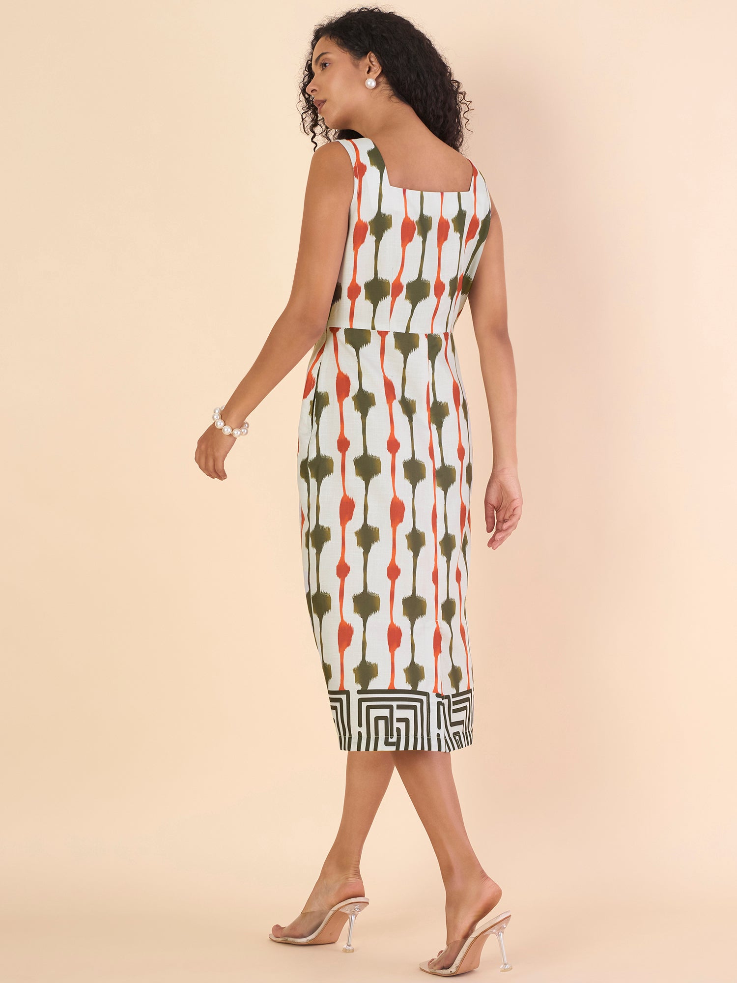 Women Classic Square Neck A-Line Printed Midi Length Dress