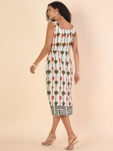 Women Classic Square Neck A-Line Printed Midi Length Dress