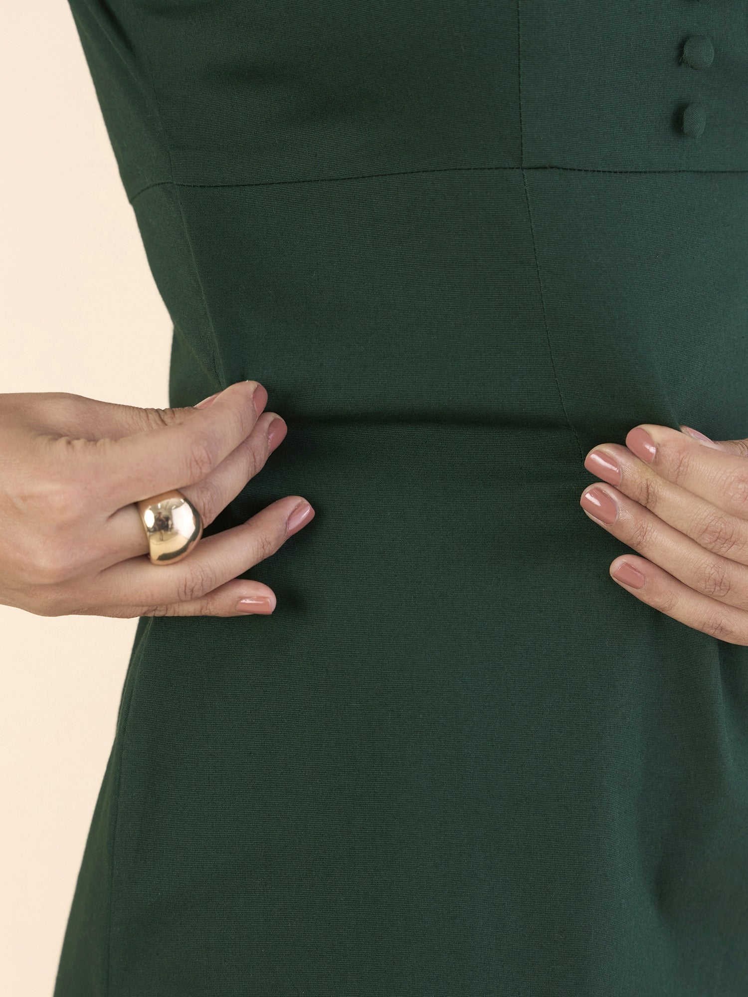 Night-Green Structured Sweetheart-Neck Midi Dress