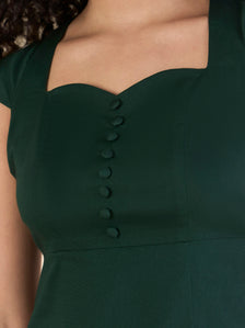 Night-Green Structured Sweetheart-Neck Midi Dress