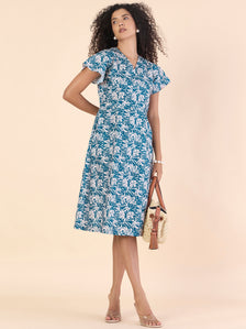 Women V-Neck Floral Printed A-line dress