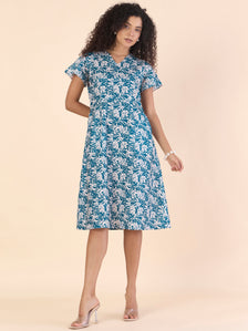Women V-Neck Floral Printed A-line dress