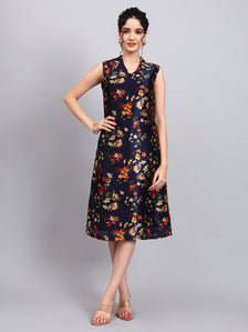 Midnight Blossom Sleeveless A-Line Dress