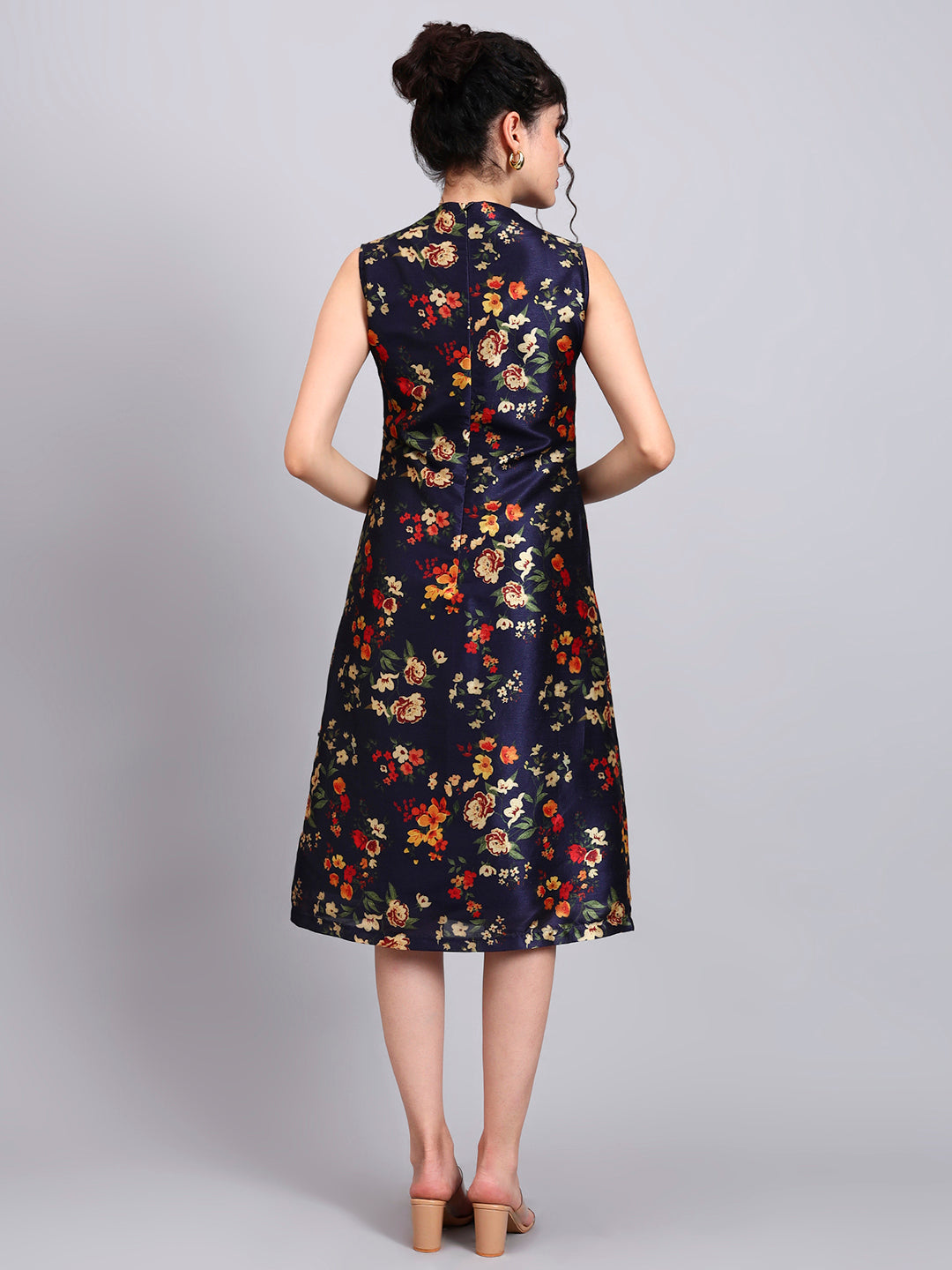 Midnight Blossom Sleeveless A-Line Dress