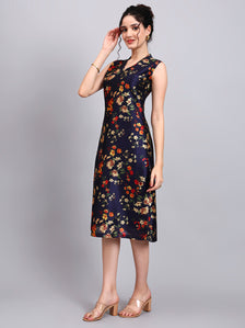 Midnight Blossom Sleeveless A-Line Dress