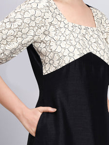 Vintage Floral Bodice Black Midi Dress