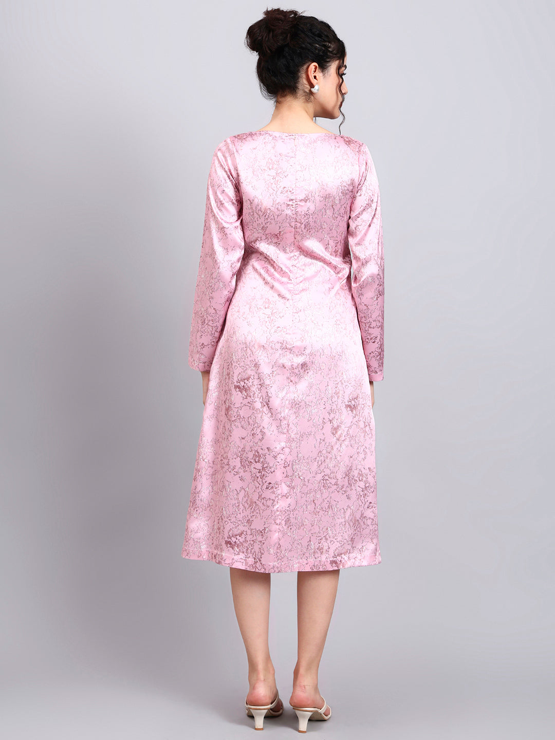 Elegant Pink Satin A-Line Dress with Marble Print and Comfort Fit