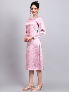 Elegant Pink Satin A-Line Dress with Marble Print and Comfort Fit