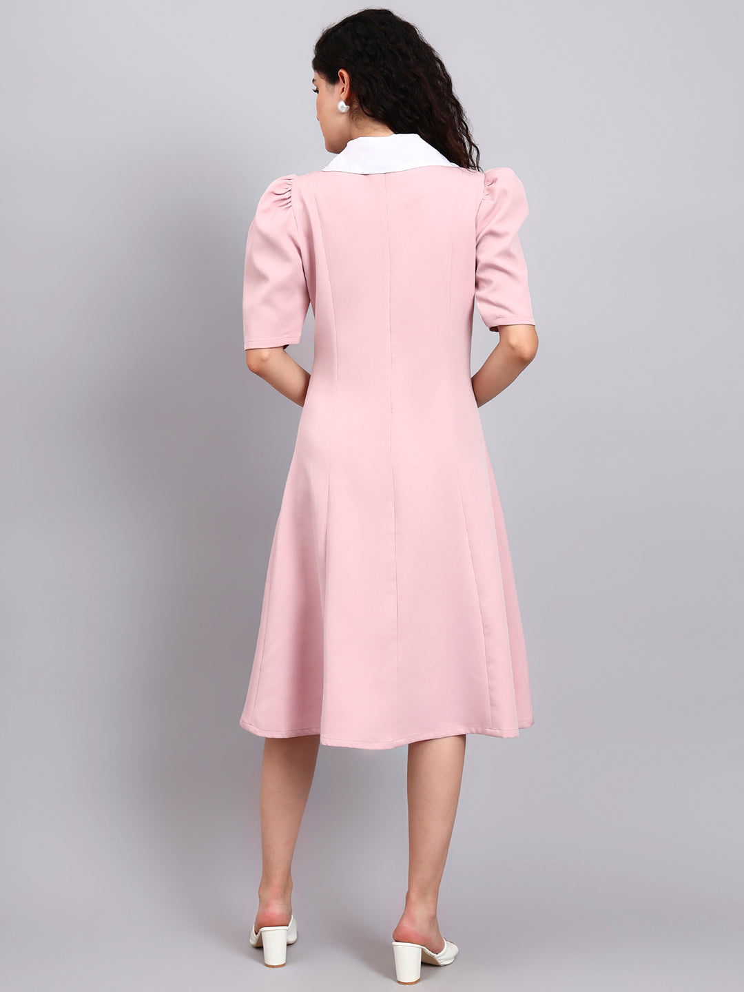 Elegant Baby Pink Dress with Crisp White Collar Accent