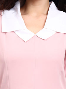 Elegant Baby Pink Dress with Crisp White Collar Accent