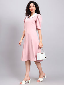 Elegant Baby Pink Dress with Crisp White Collar Accent