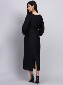 Classic Black Belted Midi Dress