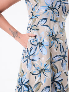 Women Beige Midi Flared Dresses