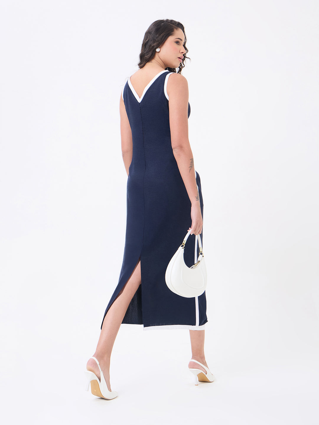 Women Blue Maxi Cotton-Linen Straight Dress