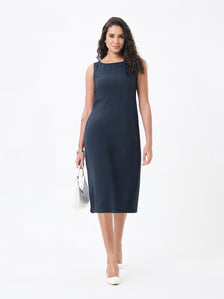 Women Navy Blue Midi Straight Dresses