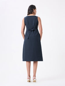 Women Navy Blue Midi Straight Dresses