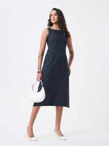 Women Navy Blue Midi Straight Dresses