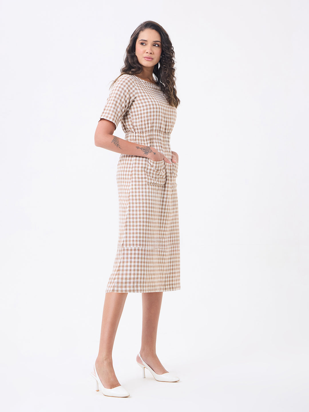 Women Brown Knee Length Straight Dresses