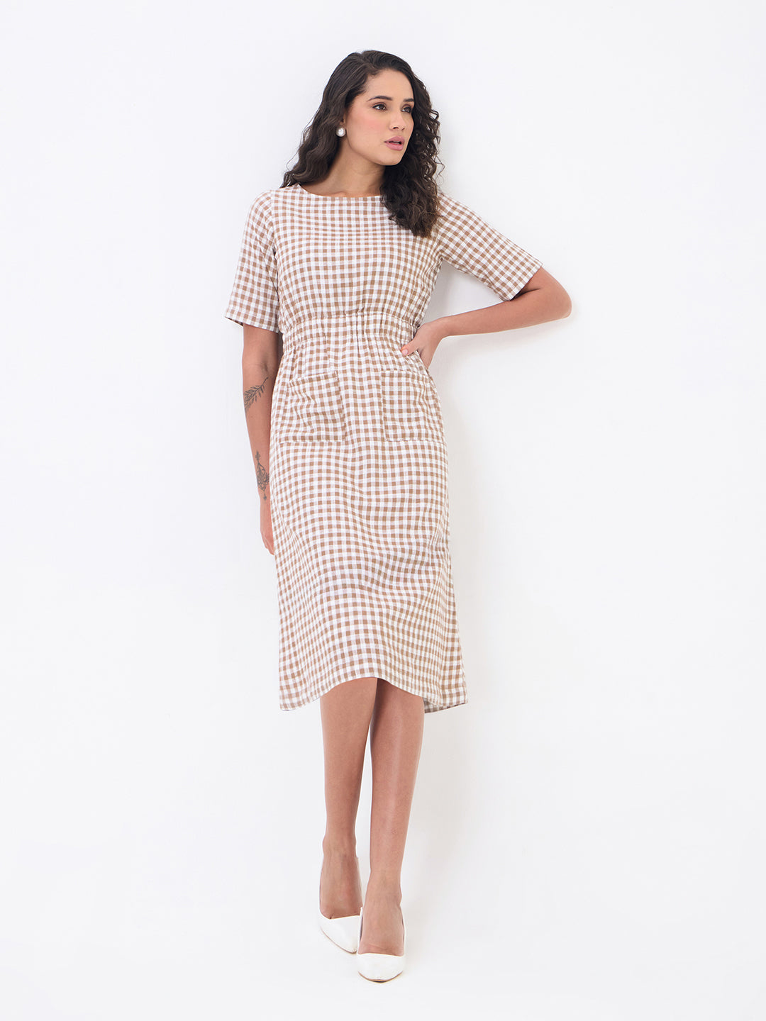 Women Brown Knee Length Straight Dresses