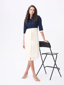 Women Blue & Off White Knee Length Dress