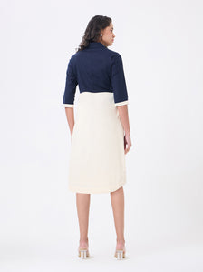 Women Blue & Off White Knee Length Dress