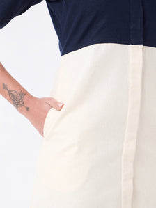 Women Blue & Off White Knee Length Dress