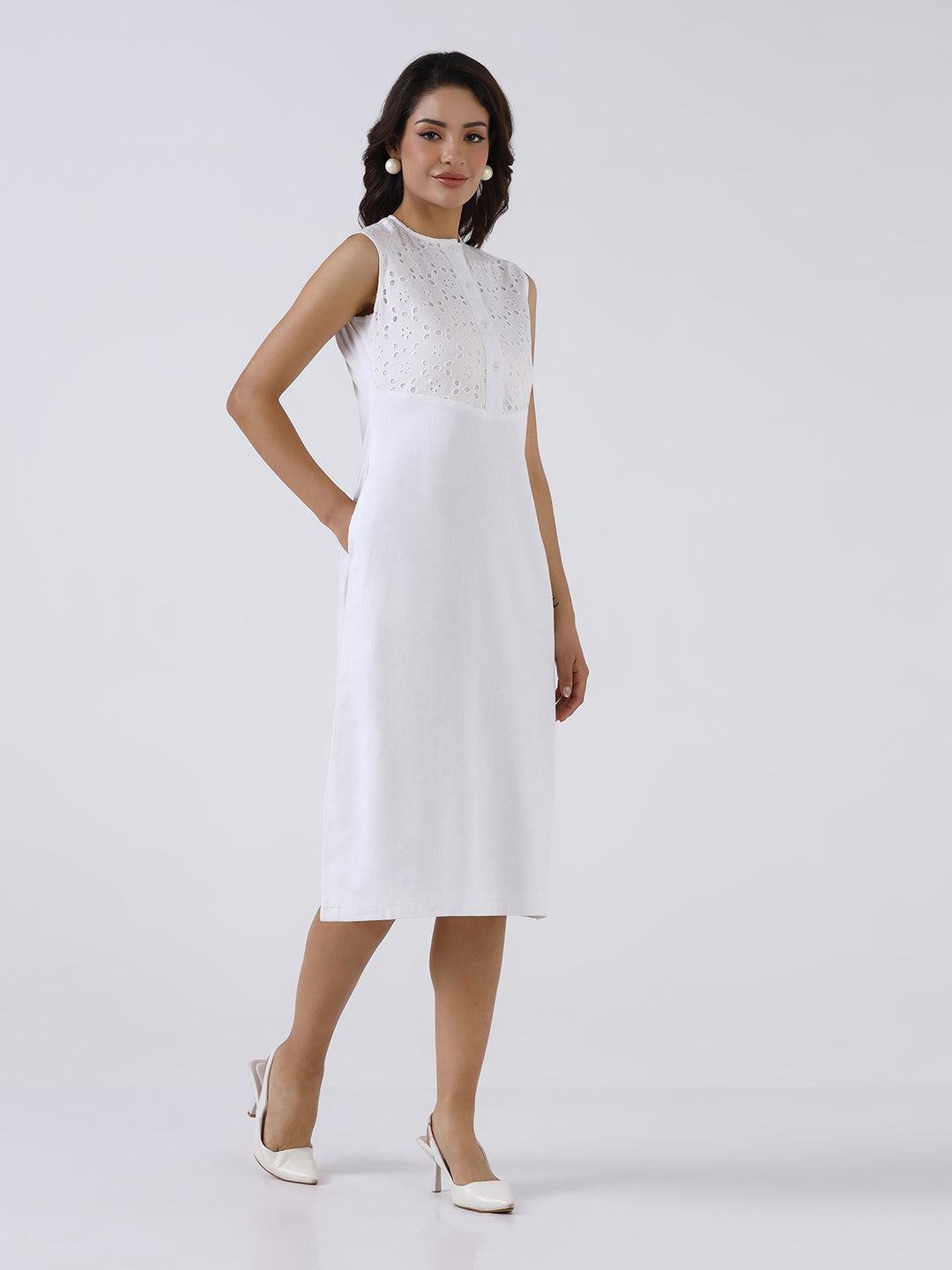 Women Classic White Cotton A-line Dress