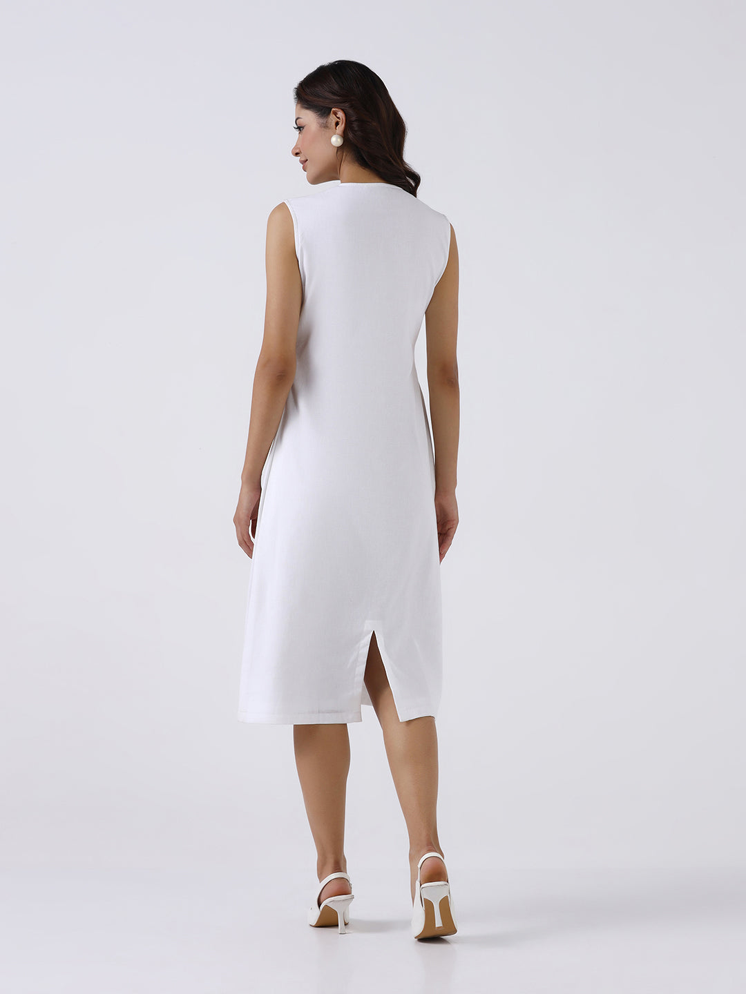 Women Classic White Cotton A-line Dress