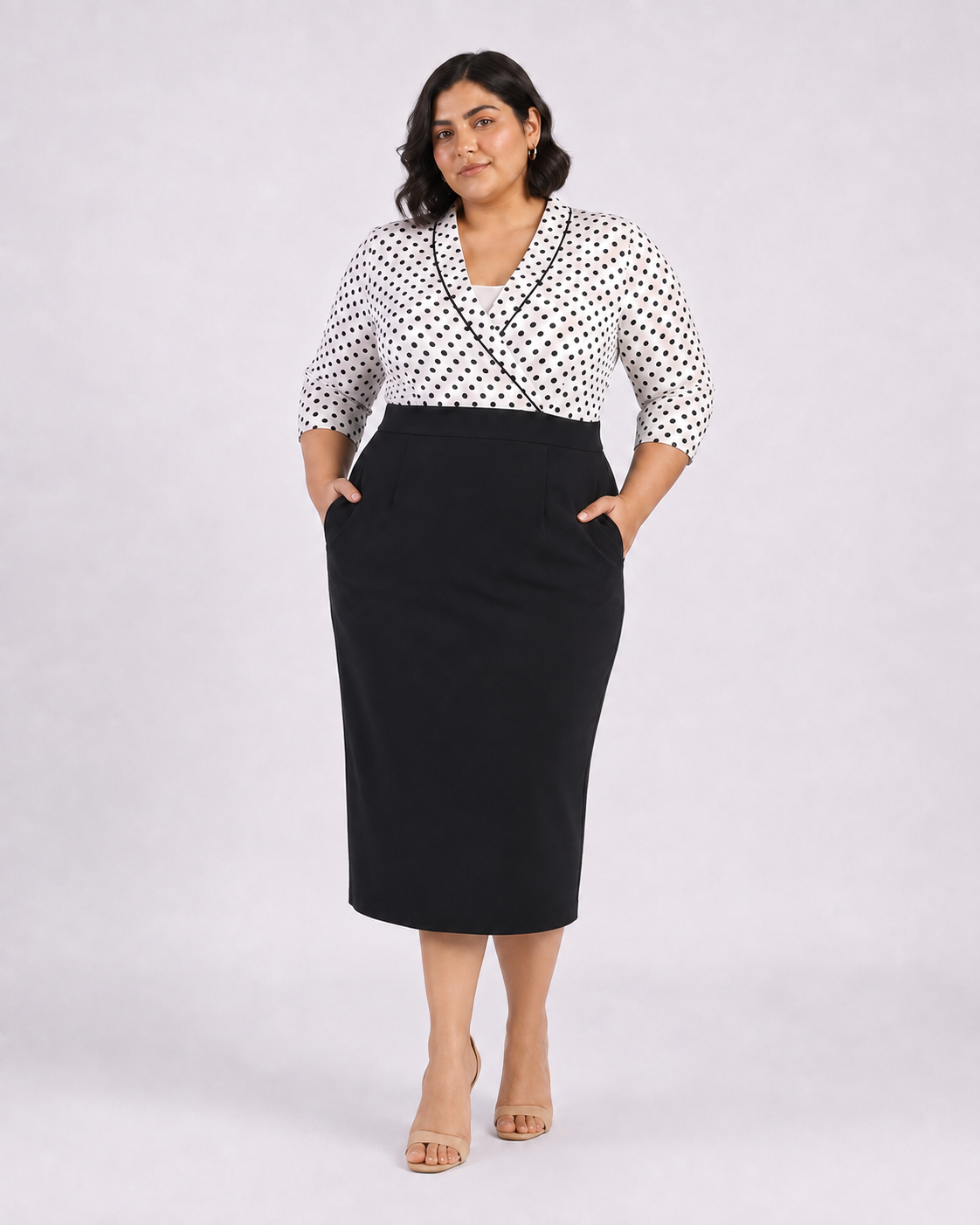 Women Black Polka Dot Knee Length Dress