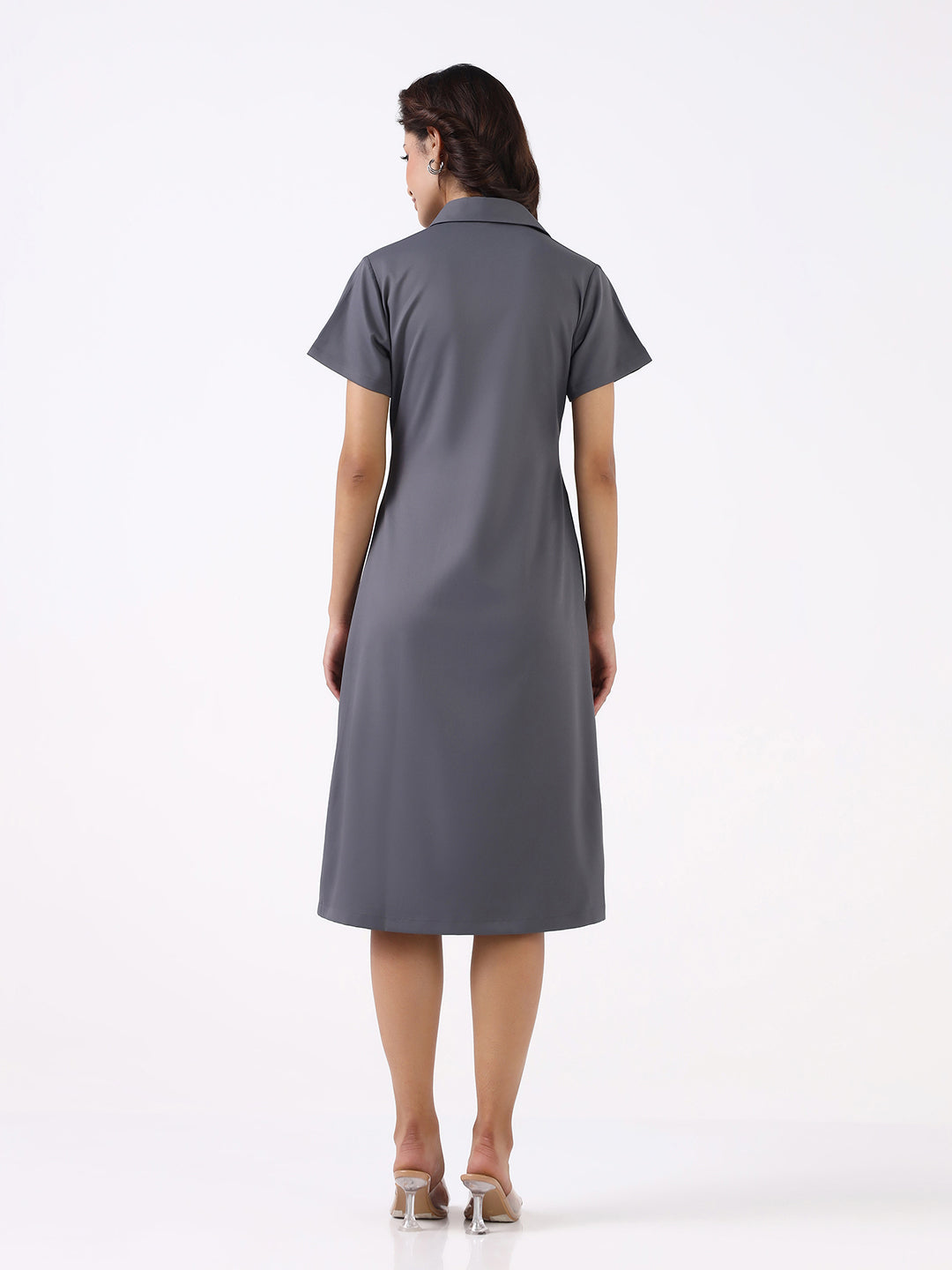Women Grey Metal Zipper A-line Dress