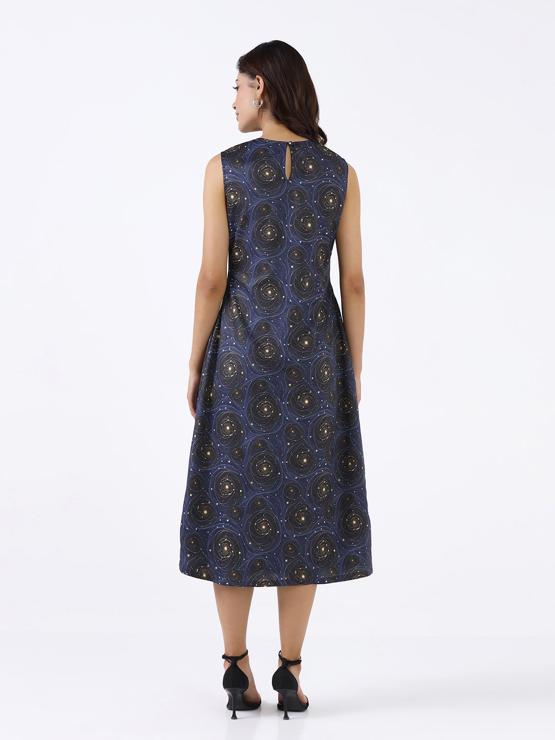 Women Navy Blue Printed  A-Line Midi Dress