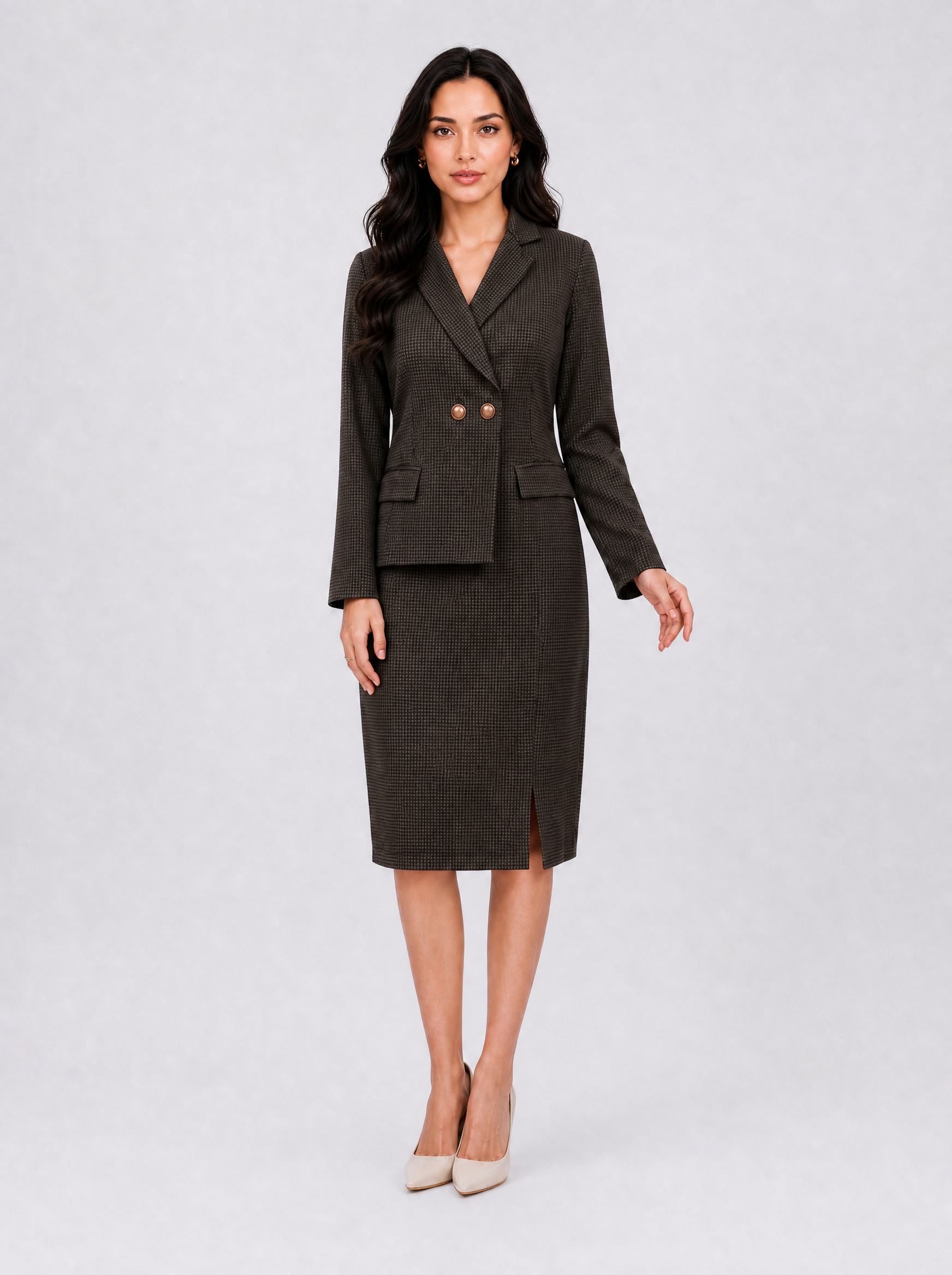 Women Brown Blazer Midi Dress