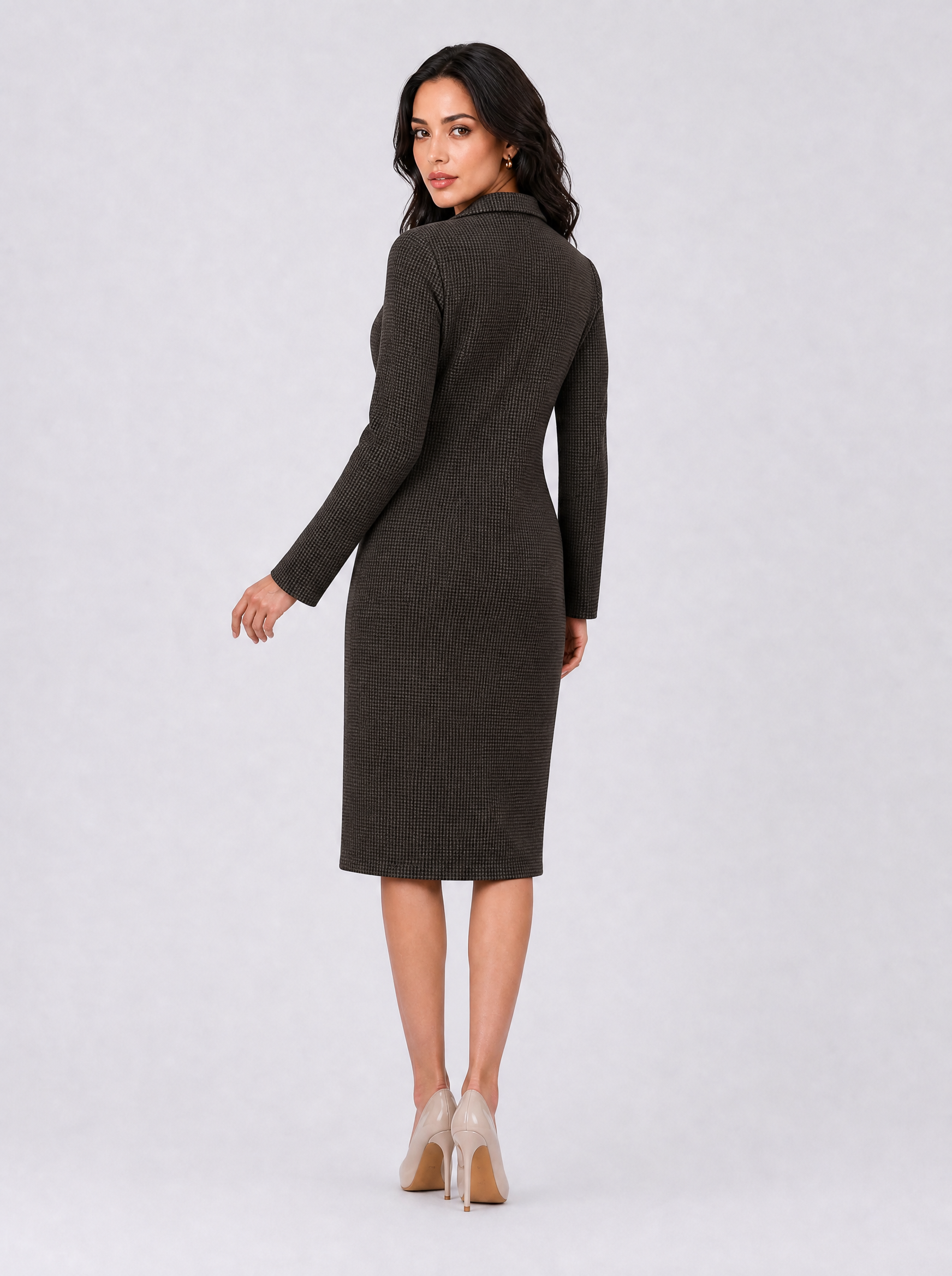 Women Brown Blazer Midi Dress