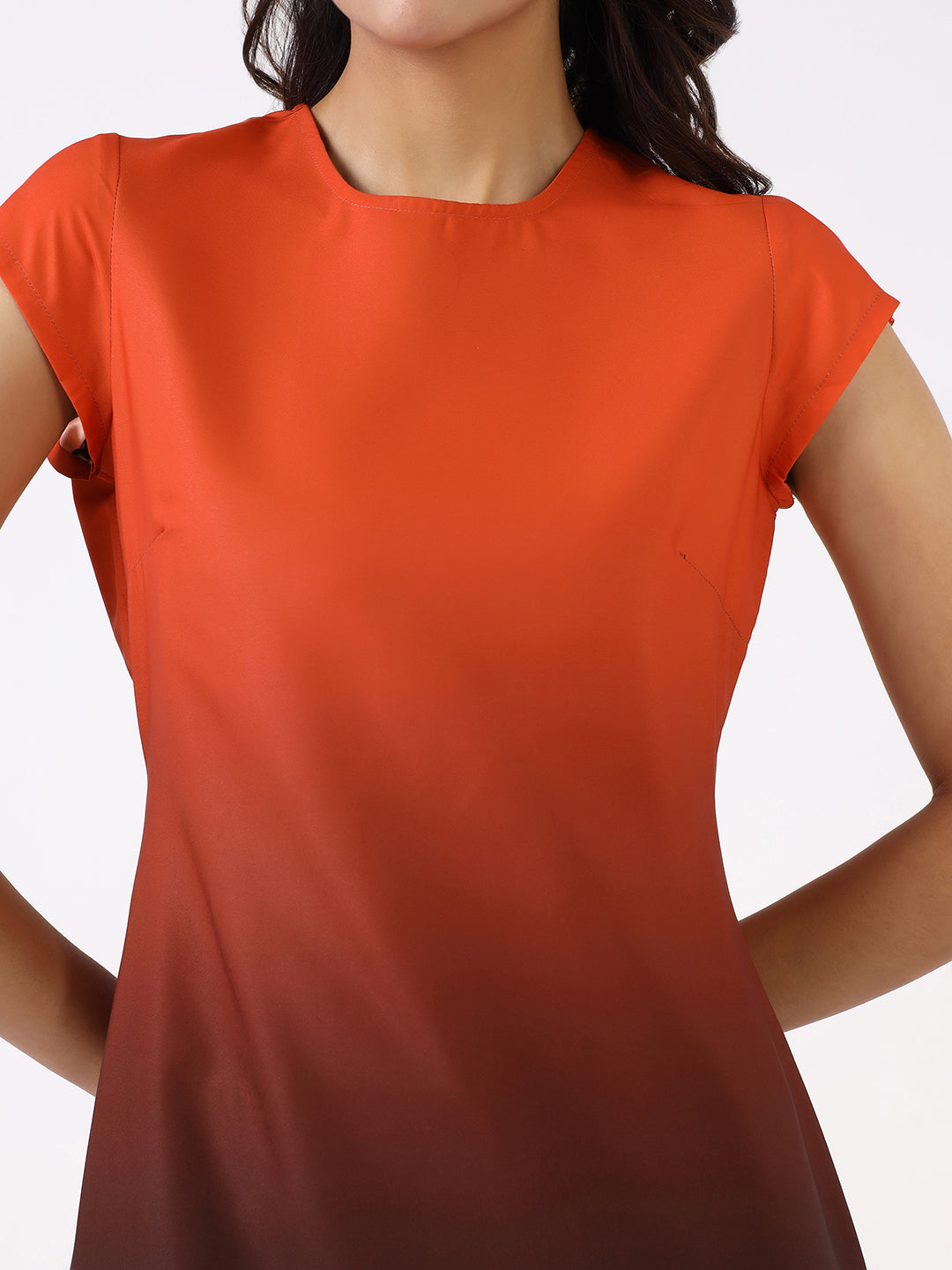 Women Dual Tone Ombre Cap Sleeve A-line Dress