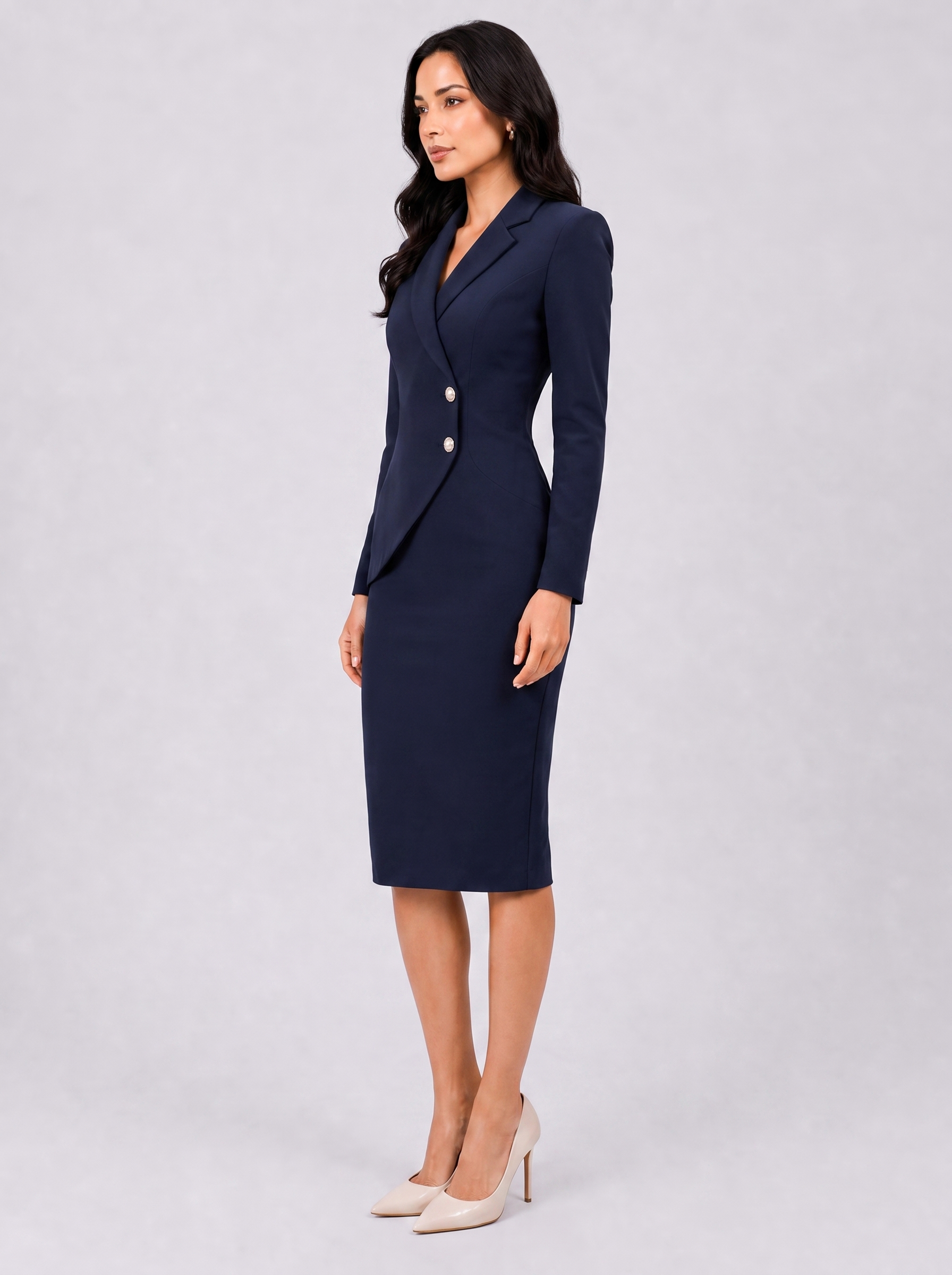 Women Navy Blue Stretch Sheath Dress