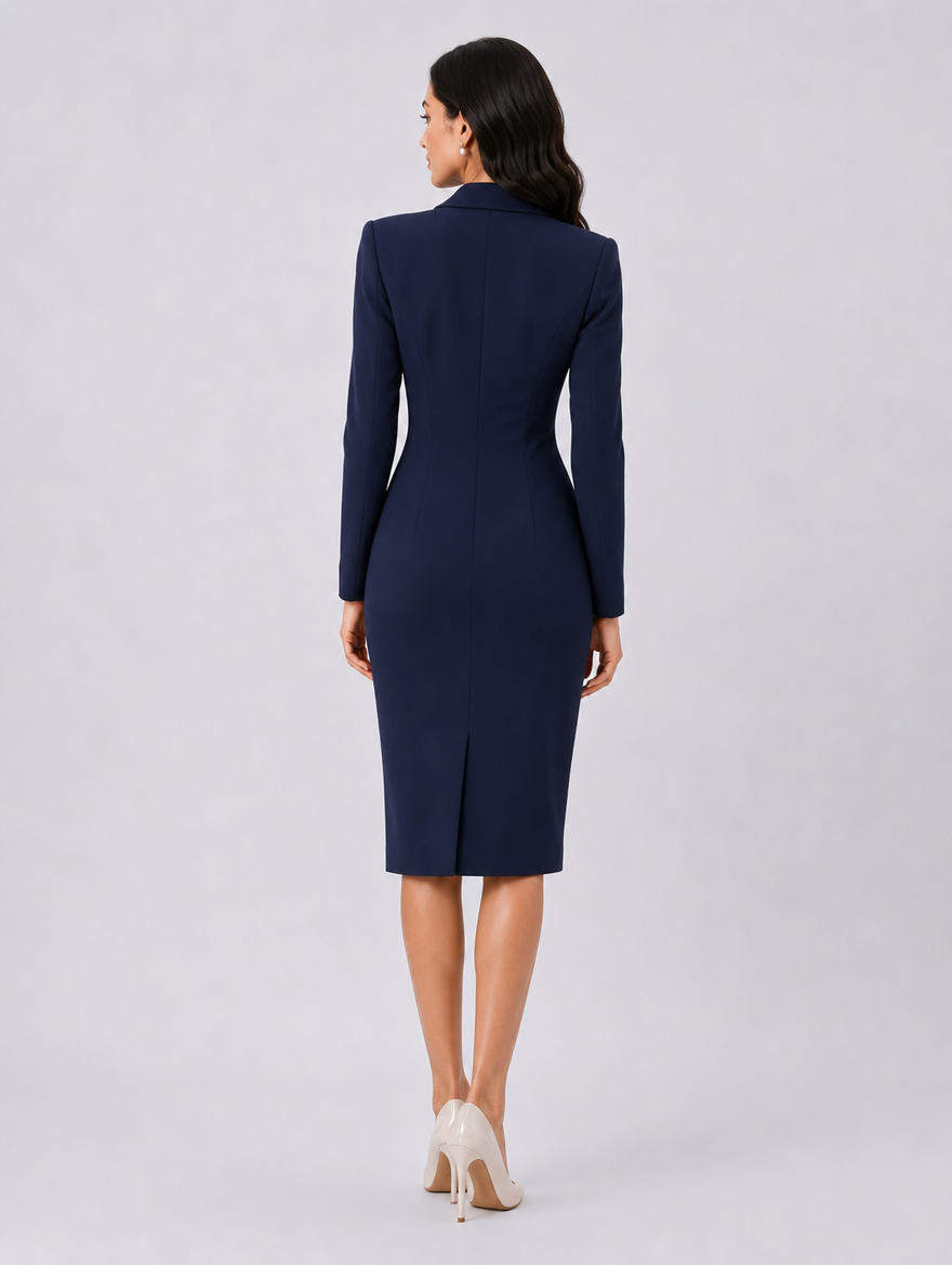 Women Navy Blue Stretch Sheath Dress