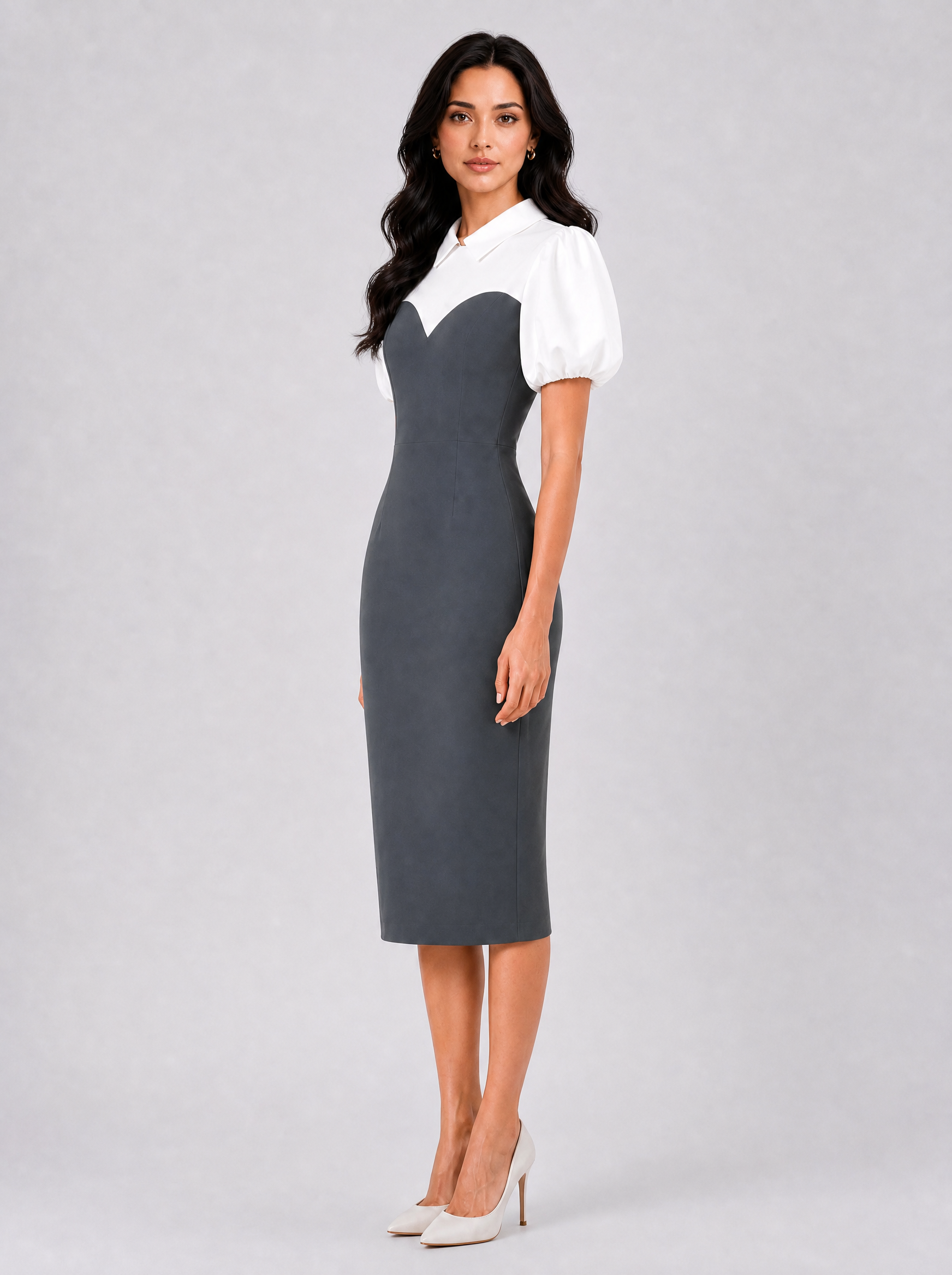 Women Grey Contrast Stretch Sheath Dress