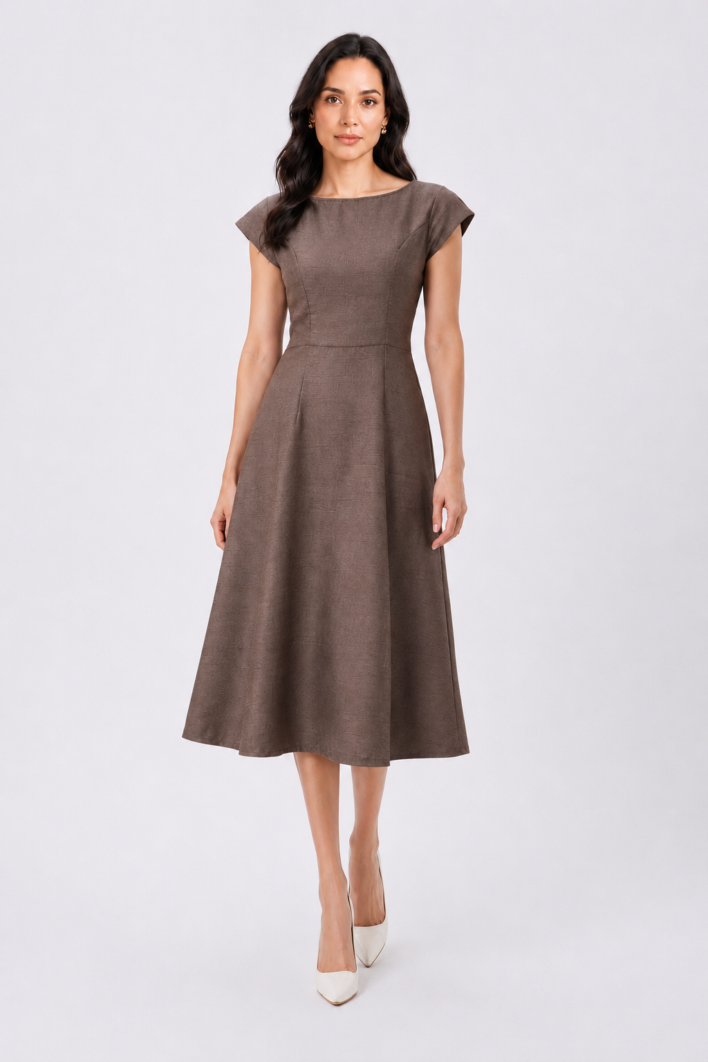 Women Taupe Non - Stretch Fit & Flare Midi Dress