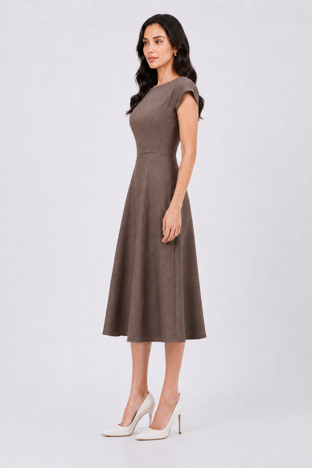 Women Taupe Non - Stretch Fit & Flare Midi Dress