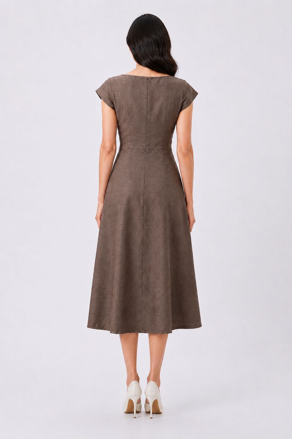 Women Taupe Non - Stretch Fit & Flare Midi Dress