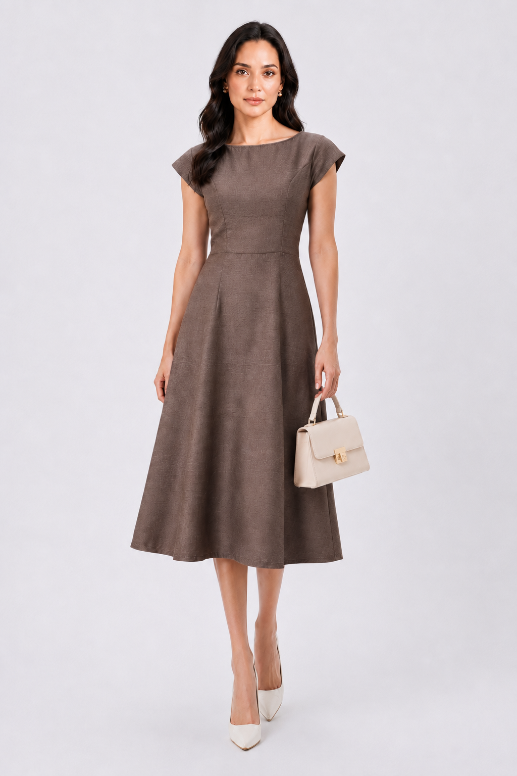 Women Taupe Non - Stretch Fit & Flare Midi Dress