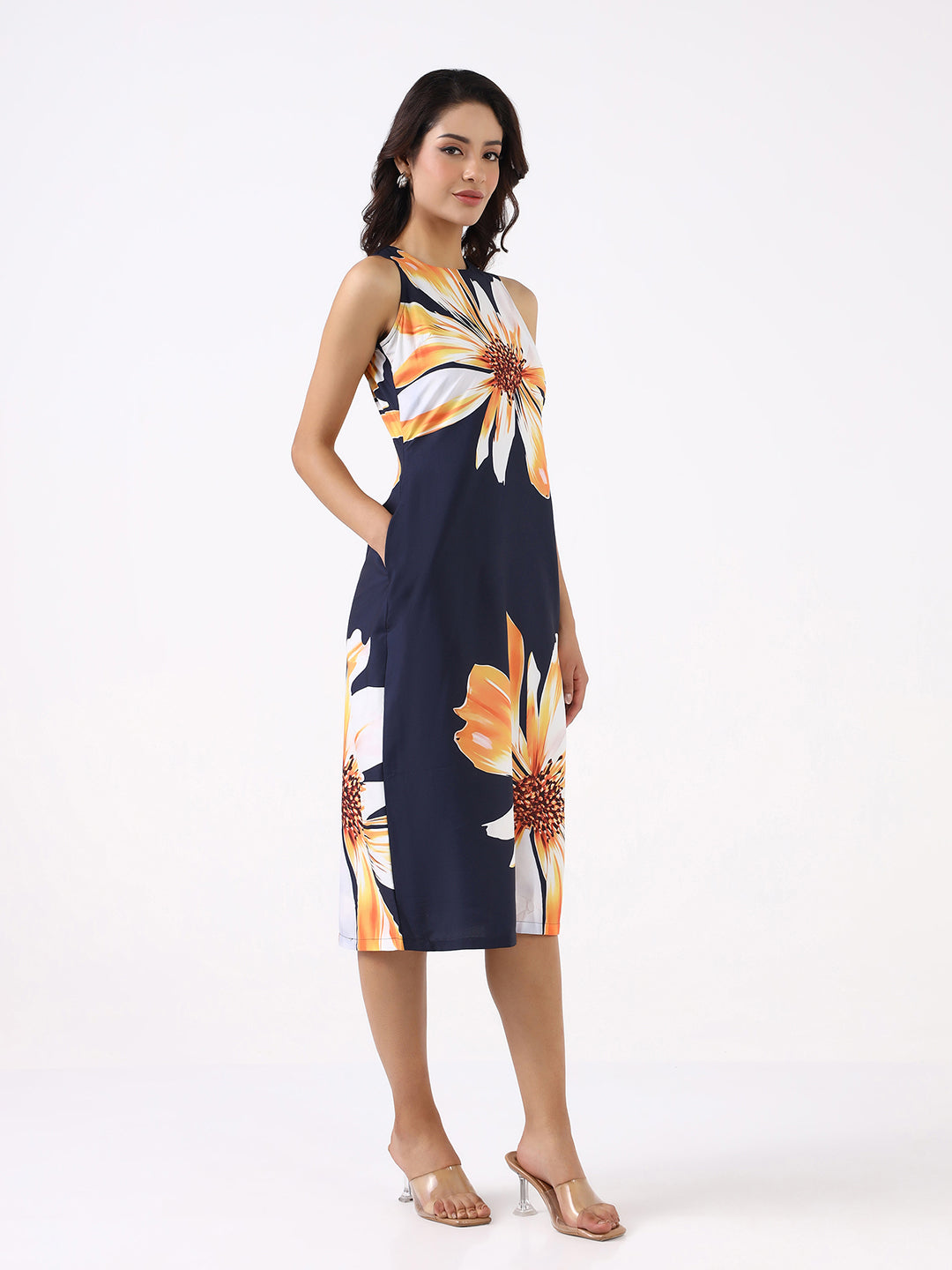 Women Navy Blue Midnight Bloom A-Line Dress