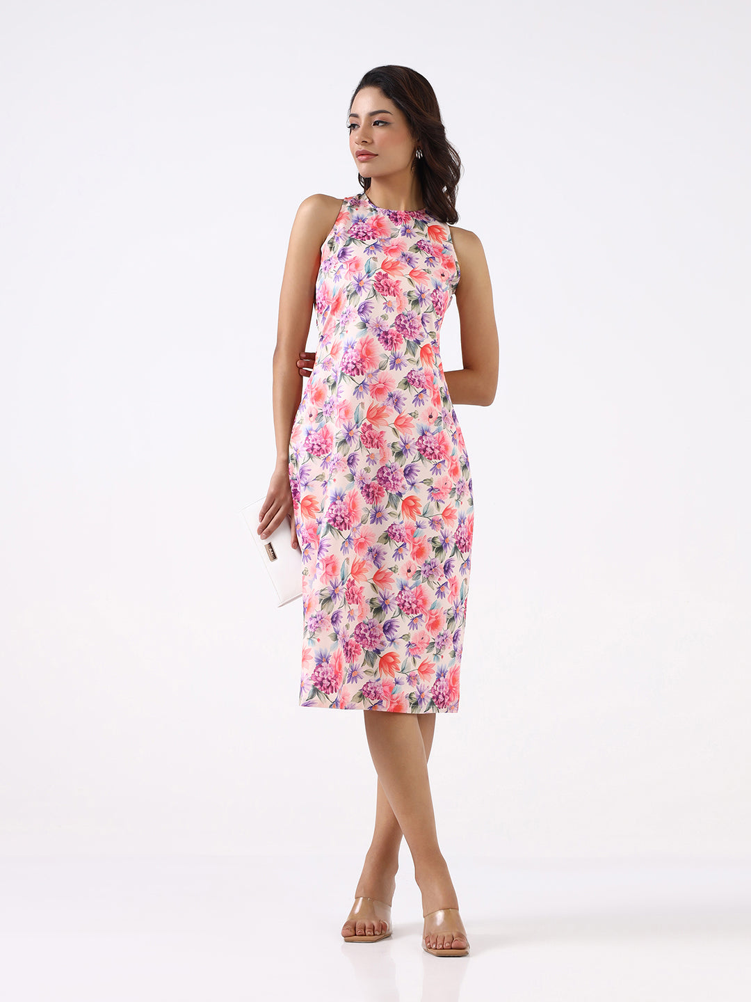 Women Multicolor Floral Stretch A-Line Midi Dress