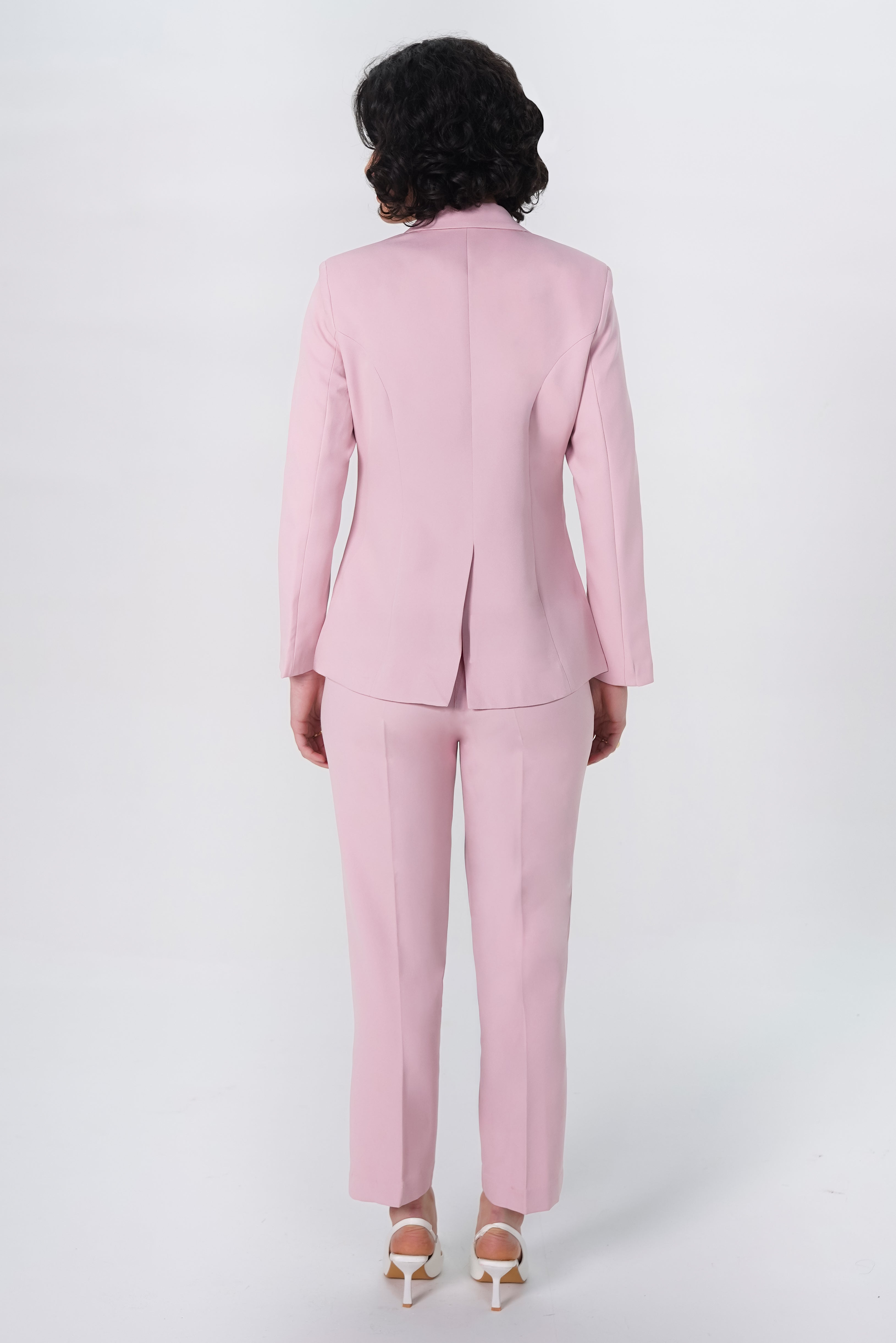Women Pink Single-Breasted Stretch Formal Pantsuit