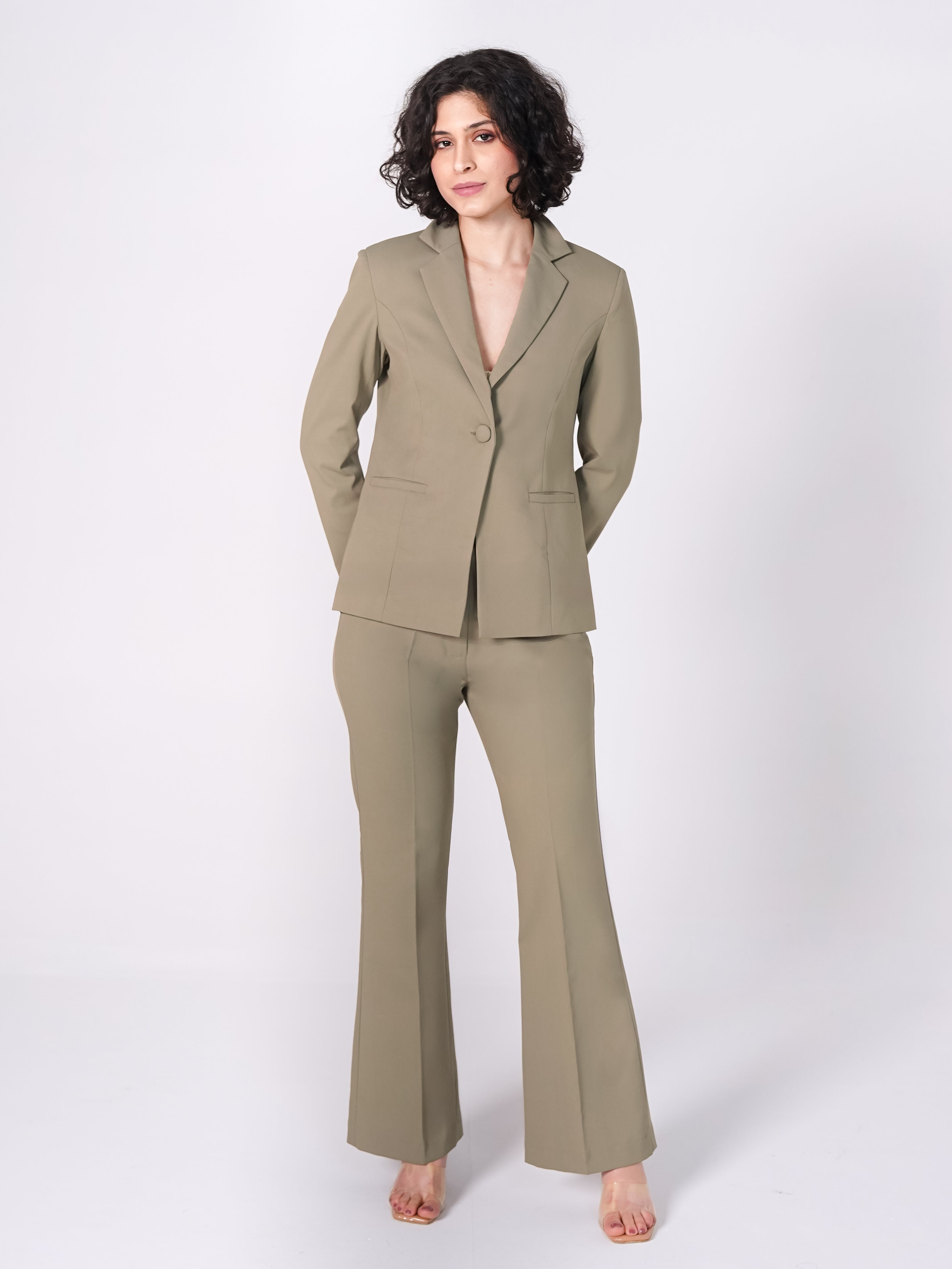 Women Stretch-Fit Pastel Fern Green Power Suit