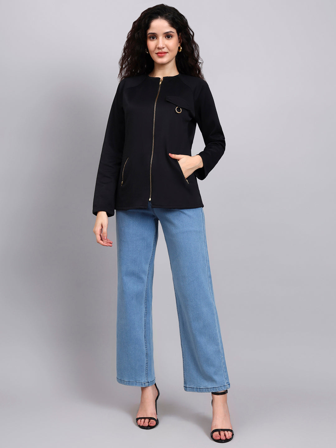 Black Utility Zip-Up Jacket For Effortless Everyday Style