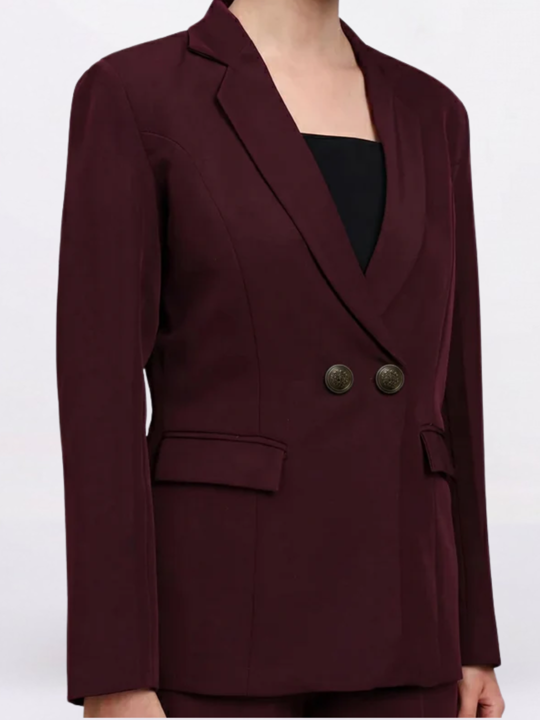 Women Burgundy Single Breasted Formal Pantsuit