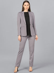 Stretch Notch Collar PantSuit-Grey