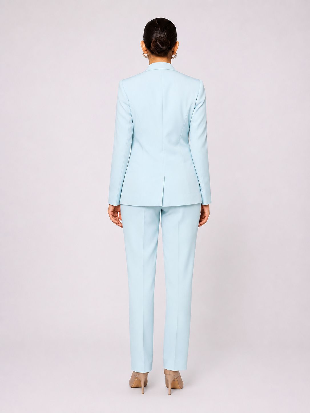 Women Blue Single Breasted Stretch Pant Suit