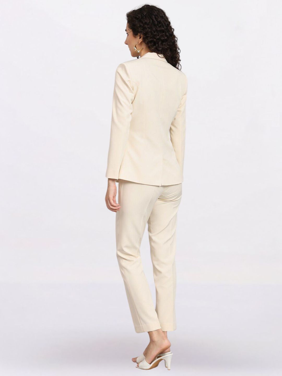 Women Off White Single Breasted Formal Powersuit